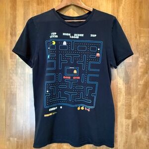Pac Man T Shirt Arcade Video Game Graphic Print Short Sleeve Black Tee